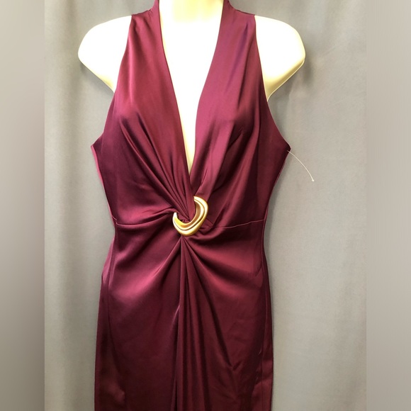 Donna Karan Satin,fully Lined,brooch Accent Waist Gown,Sz 12, New, Berry - Picture 9 of 9